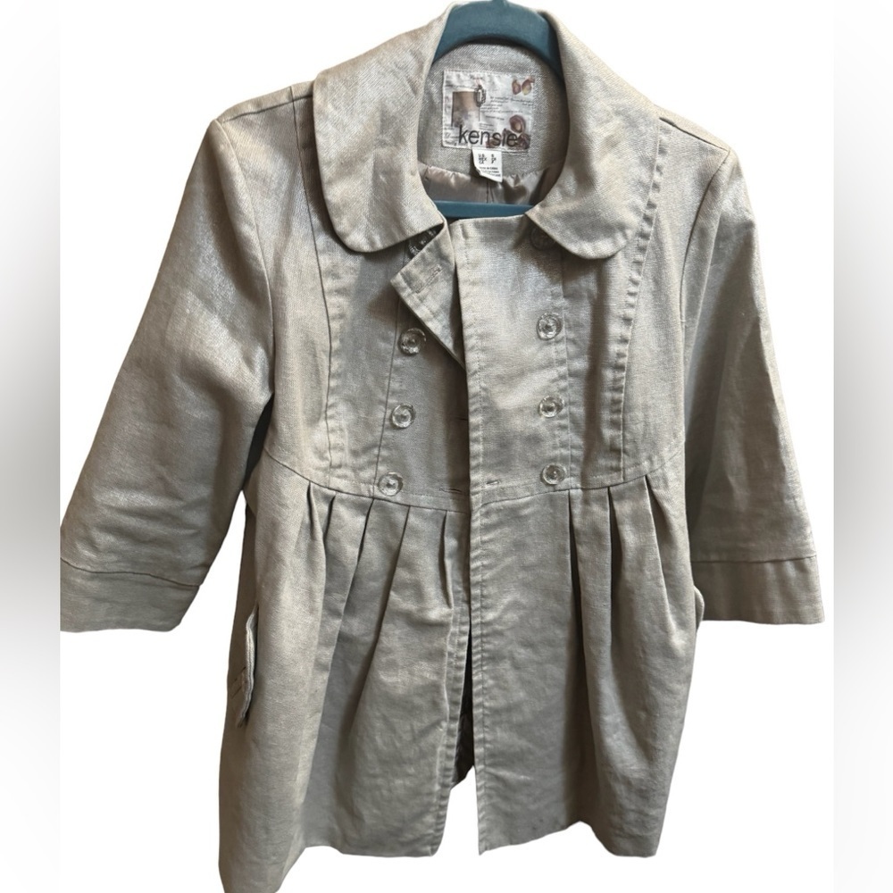 KENSIE Metallic Sheen Linen women’s three quarter sleeve shimmer coat SZ S event